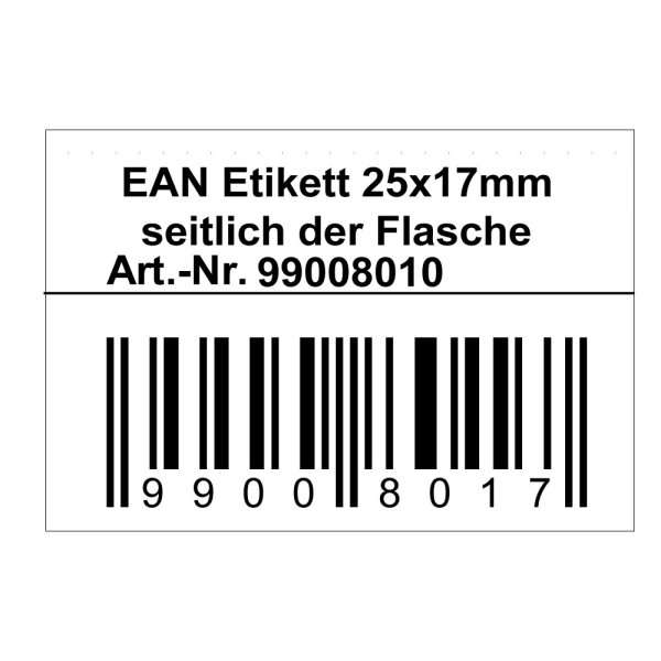 EAN label 25x17mm on the side of the bottle